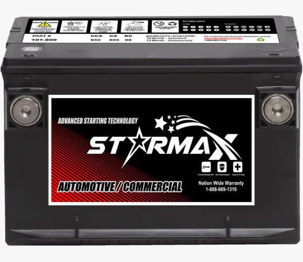 Starmax Premium Group 101 - 800CA, 650CCA, 98RC Automotive Starting Battery 12 Volt -  Side Terminal