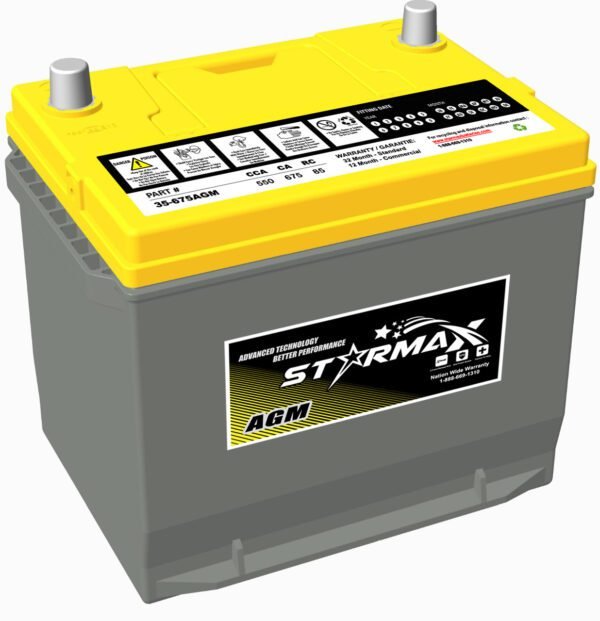 Starmax Premium Group 35 - AGM 675CA, 550CCA, 100RC Automotive Starting Battery - 12Volts