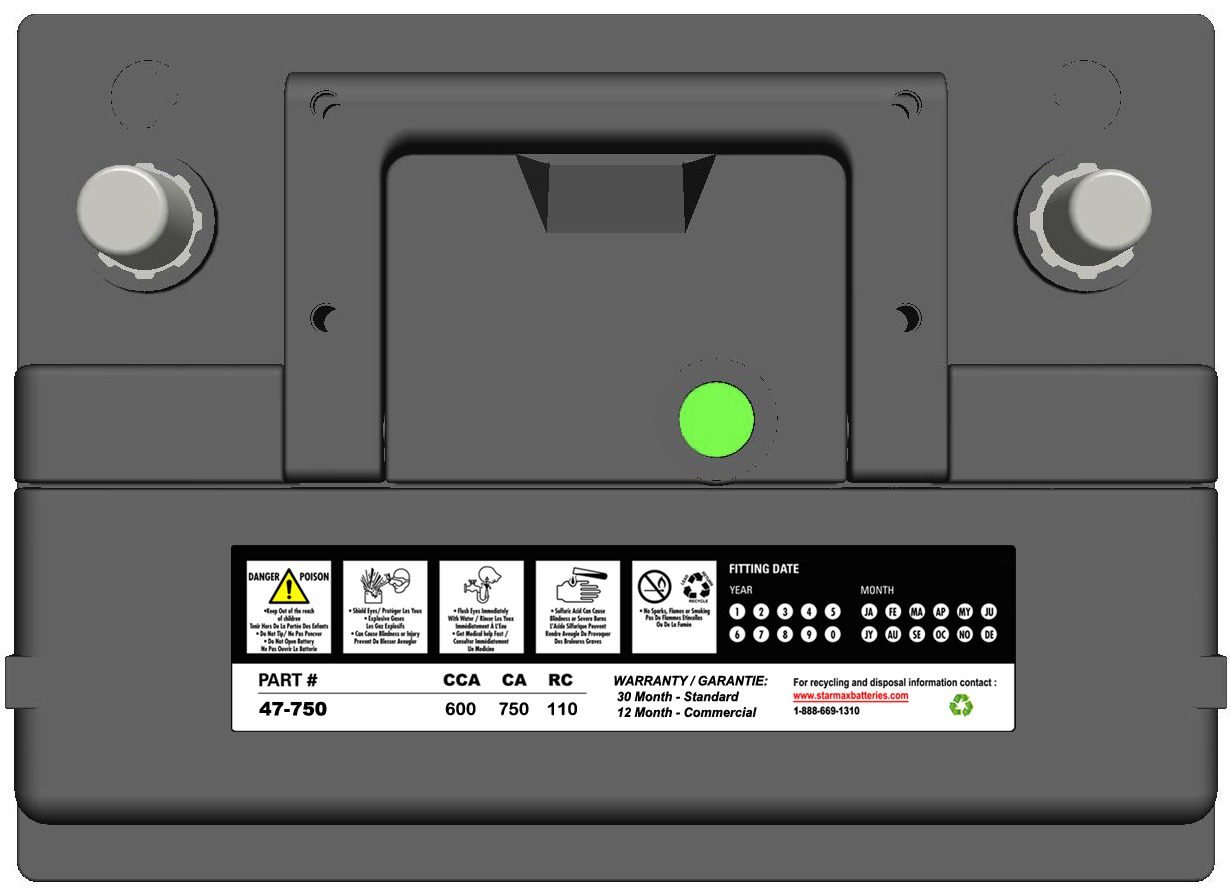 Starmax Premium Series Group Size 47 H5l2 600cca Automotive Starting Battery 12 Volt 1211