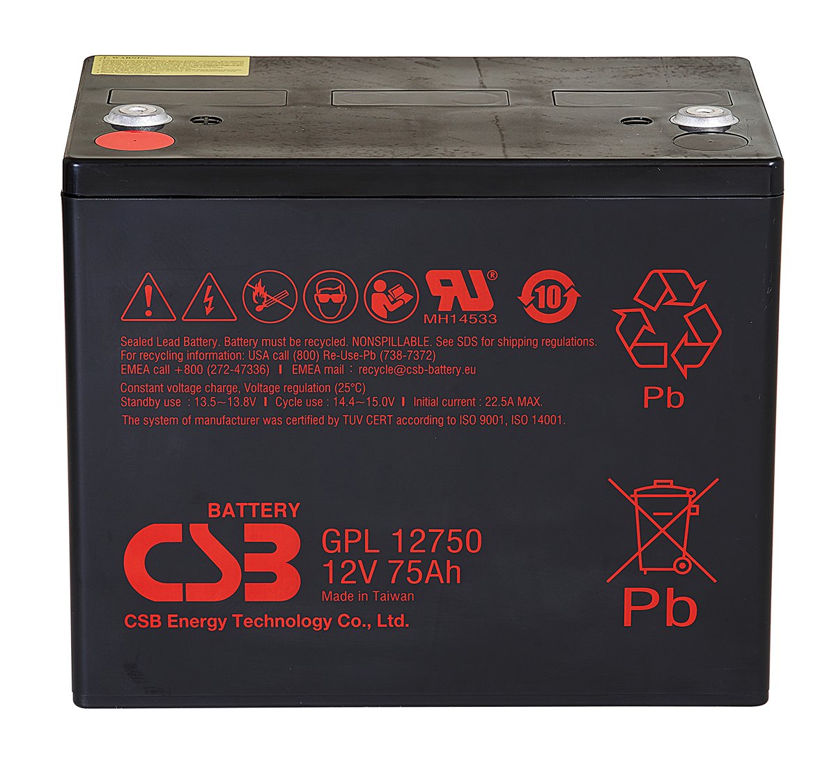 CSB GPL 12750 (Group 24) 12V 75AH LEAD SEALED BATTERY 1 CSB GPL 12750 (Group 24) 12V 75AH LEAD SEALED BATTERY