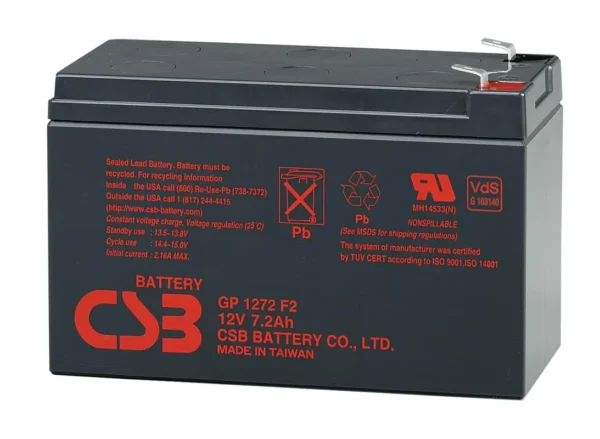 CSB GP1272 12V 7.2Ah (12V 28W) Sealed Lead Acid Battery with F1 or F2 Terminal