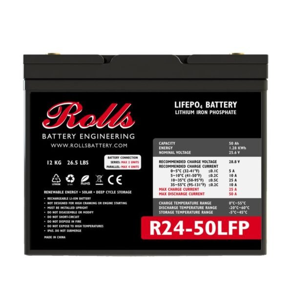 Rolls R24-50LFP 24V 50Ah LIFEPO4 Lithium Battery - Group 24