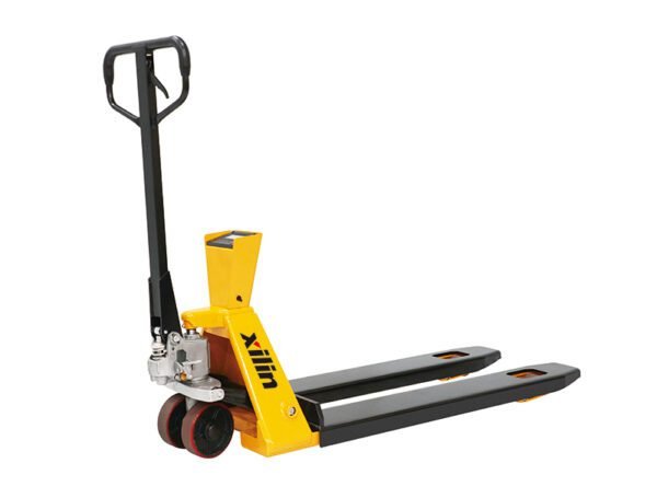 Hand Pallet Truck BFC6-7E 2000KG Scale pallet truck with printer, Nylon big wheel + Nylon double fork wheels, 4.8V/4A Li-ion battery, lowered height 76mm