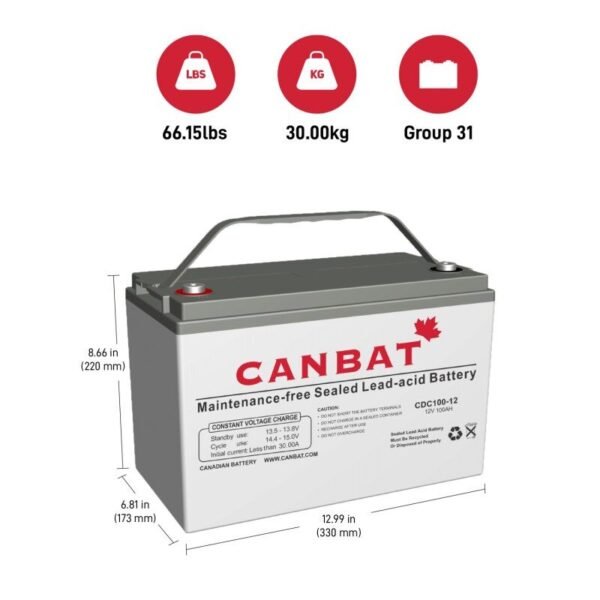 12V 100Ah Deep Cycle Battery (AGM) - Image 2