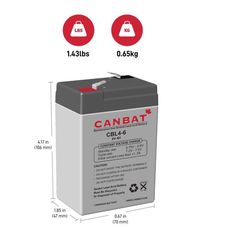 Canbat 6V 4Ah SLA Battery (AGM) 2 Canbat 6V 4Ah SLA Battery (AGM) - Image 2