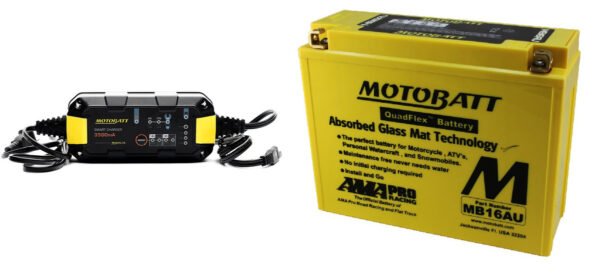 Motobatt Maintenance Charger MBRC35 with MB16AU QUADFLEX AGM Factory Activated