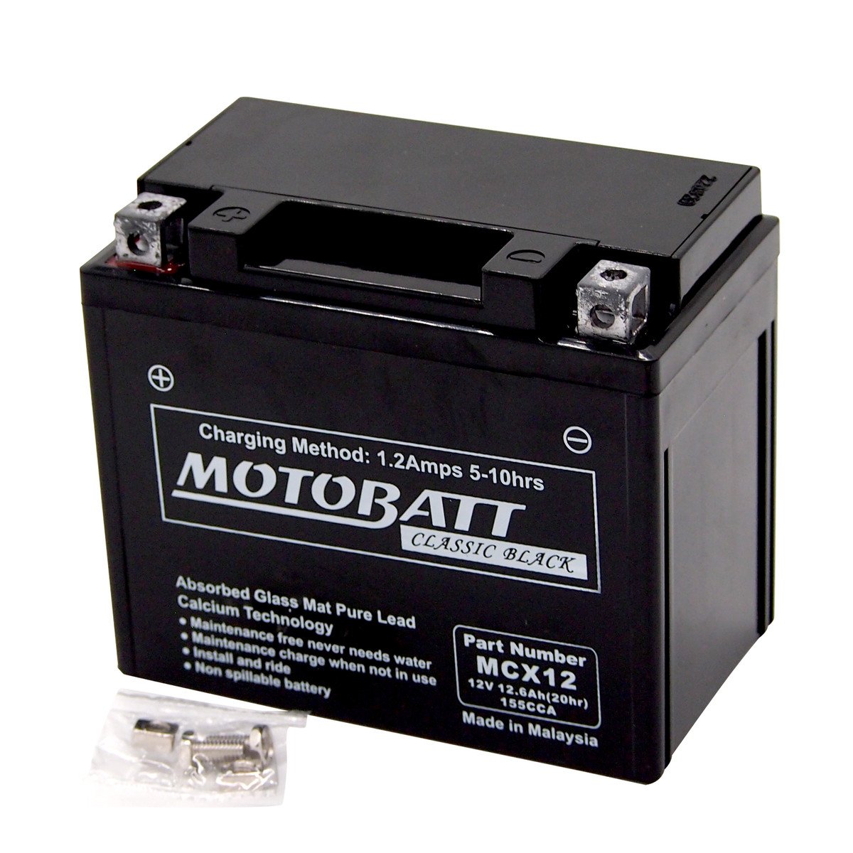 MCX12 Motobatt Classic Black AGM FA Battery 1 MCX12 Motobatt Classic Black AGM FA Battery