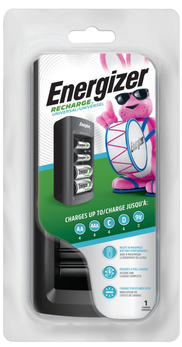 Energizer Recharge Universal Charger for NiMH Rechargeable AA, AAA, C, D, and 9V Batteries