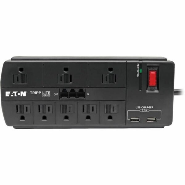 Tripp Lite Surge Protector 8-Outlet 2 USB Charging Ports Tel/Modem 8ft Cord - 8 x NEMA 5-15R, 2 x USB - 1875 VA - 1200 J - 120 V AC Input - Fax/Modem/Phone - Image 2