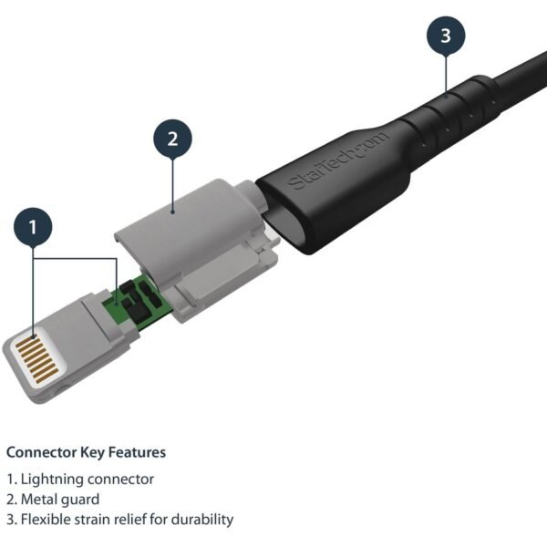 StarTech.com 3 foot/1m Durable Black USB-A to Lightning Cable, Rugged Heavy Duty Charging/Sync Cable for Apple iPhone/iPad MFi Certified - Image 3