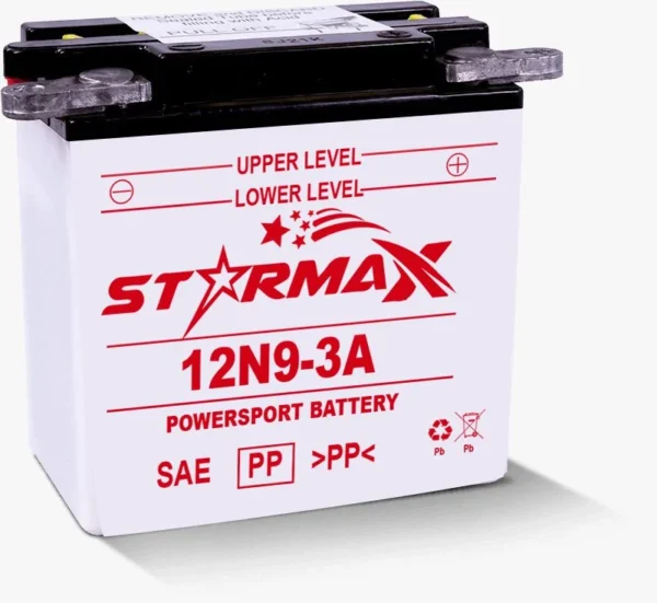 Starmax 12N9-3A Coventional Flooded, Motorcycle Battery - 12 Volt