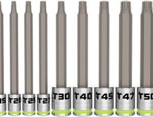 GRIPEDGE GPE-ST14LS 14-Pc 1/4", 3/8", 1/2" Dr. Long Rpt Torx Bit Socket Set, T6-T60