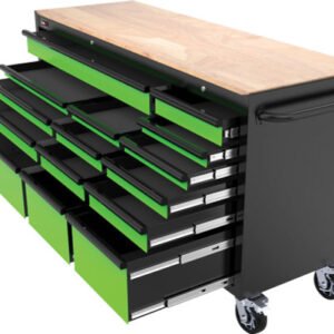 TOBEQ TBQ-RCBT721524LGBK  72" 15-Drawer Roller Cabinet, Lime Green/Black