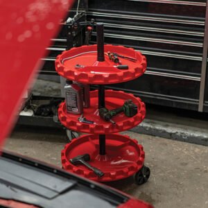 TRAXION TRX-6-120  Spinning Tool Tray Tower, 3 Trays, 35 Lbs Capacity Per Tray, 5" Casters, 22" X 22" 48", Red
