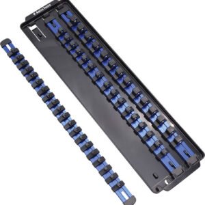ASTRO PNEUMATICS  Ast-9023B Blue Aluminum Rail Socket Organizer Tray With 50 Socket Holders For 1/4", 3/8" & 1/2" Drive Sockets
