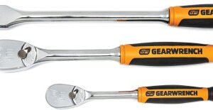 GEARWRENCH GWR-81203T 3 Pc. 1/4" & 3/8" Drive 90-Tooth Dual Material Teardrop Ratchet Set, 6", 9", 13" Flex Head