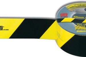 CATU Self-Adhesive Signaling/Delineation Tape, Yellow & Black Diagonal Stripes, 2" X 328 Ft. (50mm X 100M)