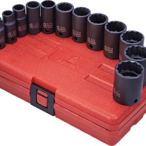SUNEX SUN-3337  12-Pc 3/8" Dr. 12 Pt. Sae Semi-Deep Impact Socket Set