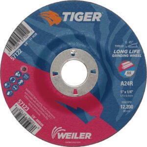 WEILER WEI-57123  5" X 1/4" Tiger Ao Type 27 Grinding Wheel, A24R, 7/8" A.H.