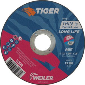 WEILER WEI-57020  4-1/2" X .045" Tiger Ao Type 1 Cutting Wheel, A60T, 7/8" A.H.