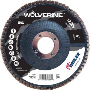 WEILER WEI-31358  5" Wolverine Abrasive Flap Disc, Angled, Phenolic Backing, 80Z, 7/8" Hole