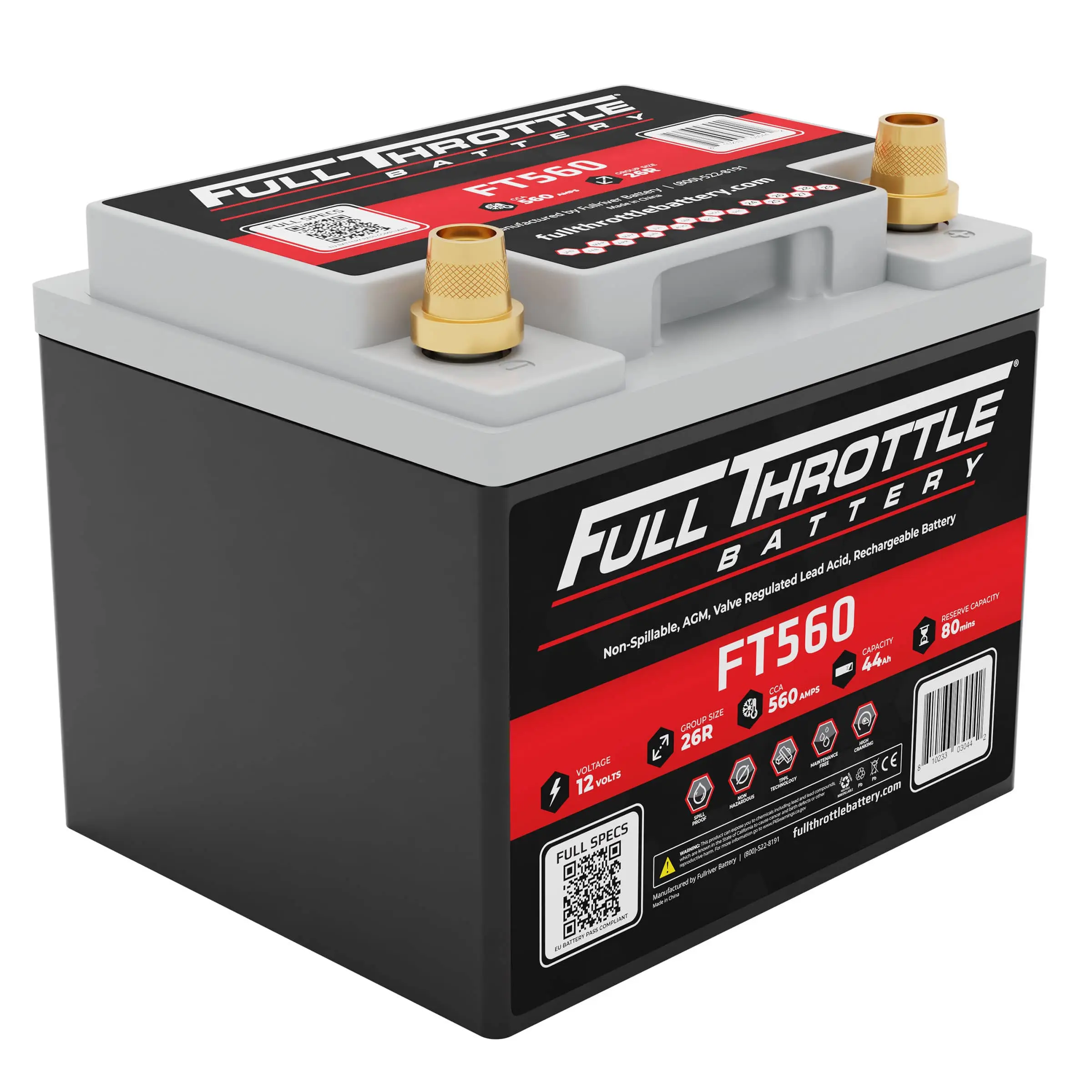 Full Throttle FT560 12V FT High-Performance AGM Battery, 30L, 410CCA, 28AH, LHP, SAE Terminal 1 FT560 1.webp