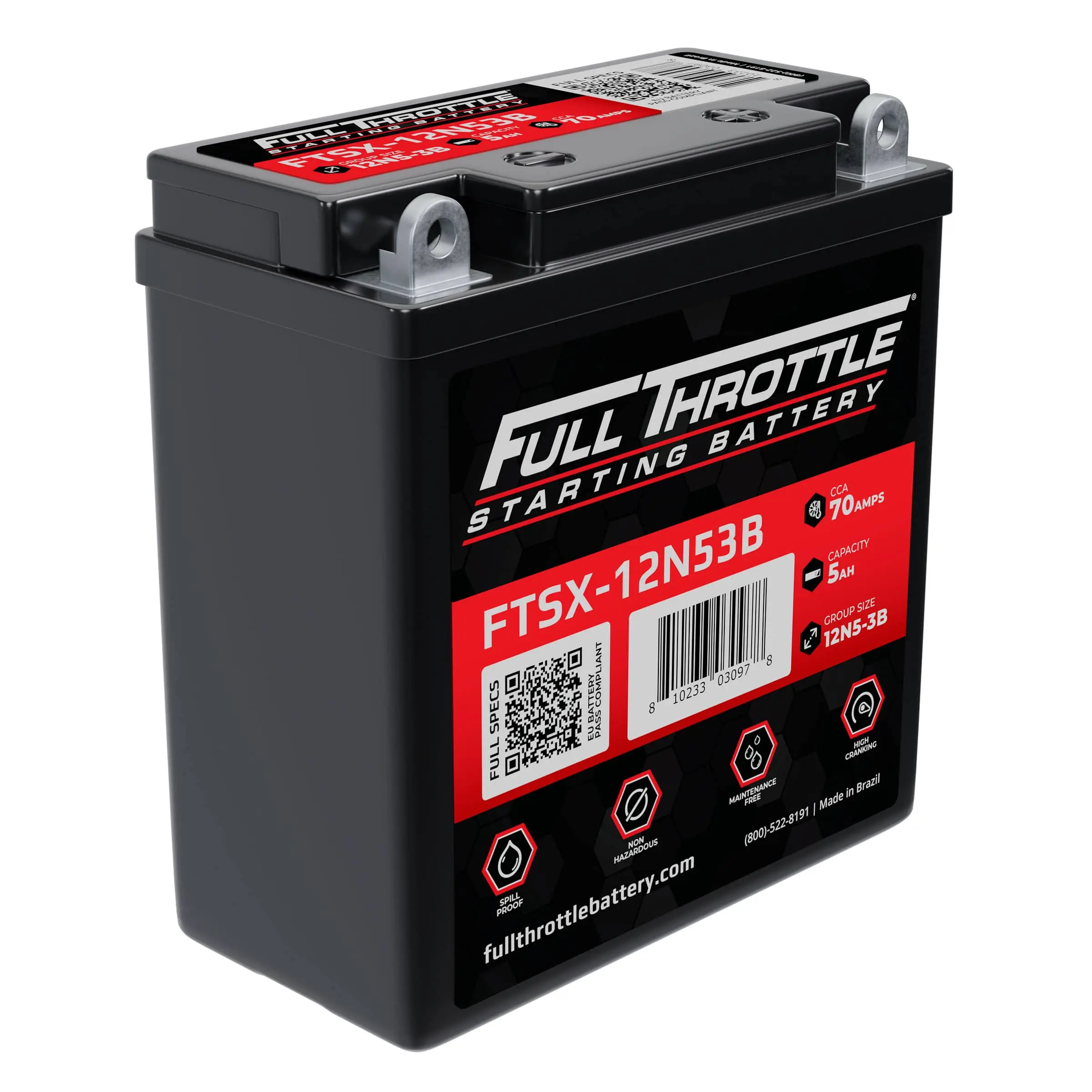 Full Throttle FTSX-12N53B 12V High-Performance Powersport AGM Battery, 70CCA, 5AH 1 FTSX 12N53B 1.webp