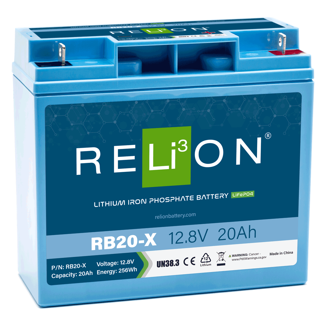 Relion RB20-X 12V 20Ah LiFePO₄ High Power Deep Cycle Lithium Battery – LITH12-20-X 1 RB20 X Angle.png