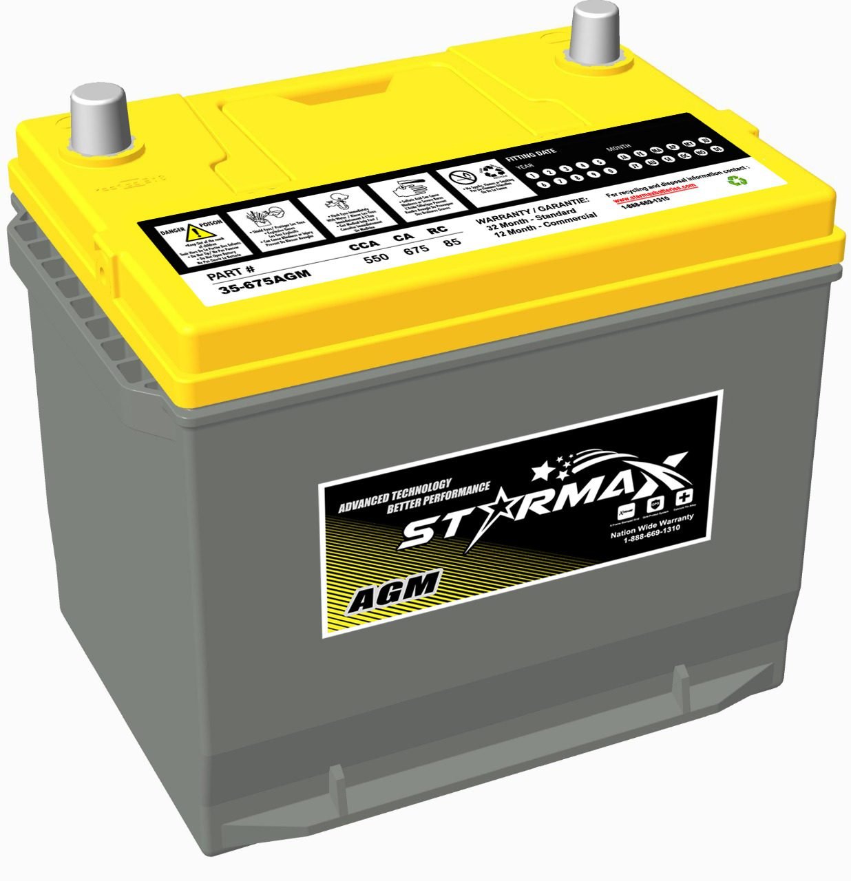 Starmax Premium Group 35 - AGM 675CA, 550CCA, 100RC Automotive Starting Battery - 12Volts 1 35 675AGM BATTERY Image 1 2.jpeg