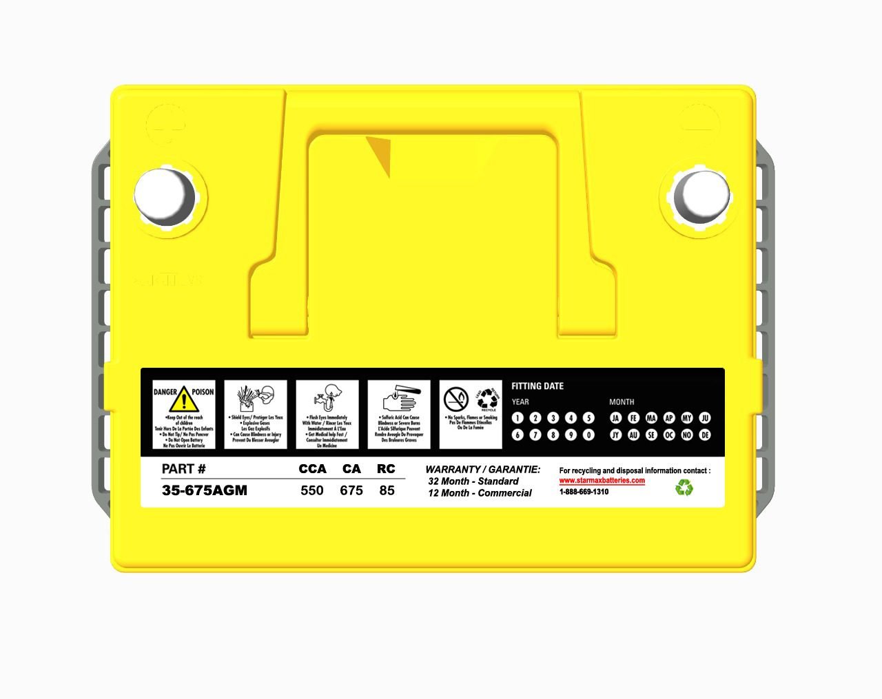 Starmax Premium Group 35 - AGM 675CA, 550CCA, 100RC Automotive Starting Battery - 12Volts 3 35 675AGM BATTERY Top Label 1 2.jpeg