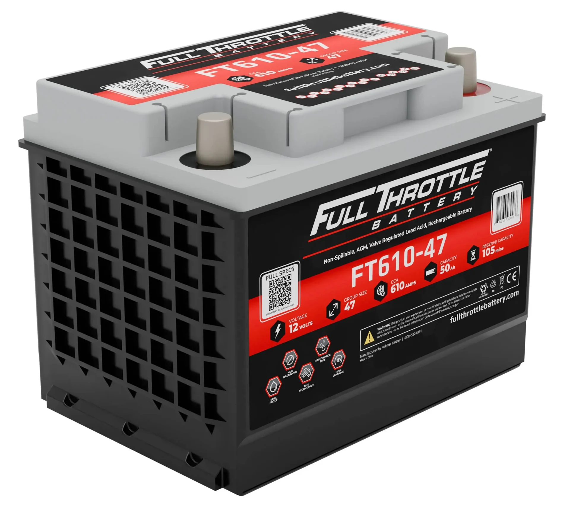 Full Throttle FT610-47 High Performance AGM Battery Group 47/L2/H5, 610CCA, 12V 50AH, RHP, SAE Terminal 1 5 8.webp