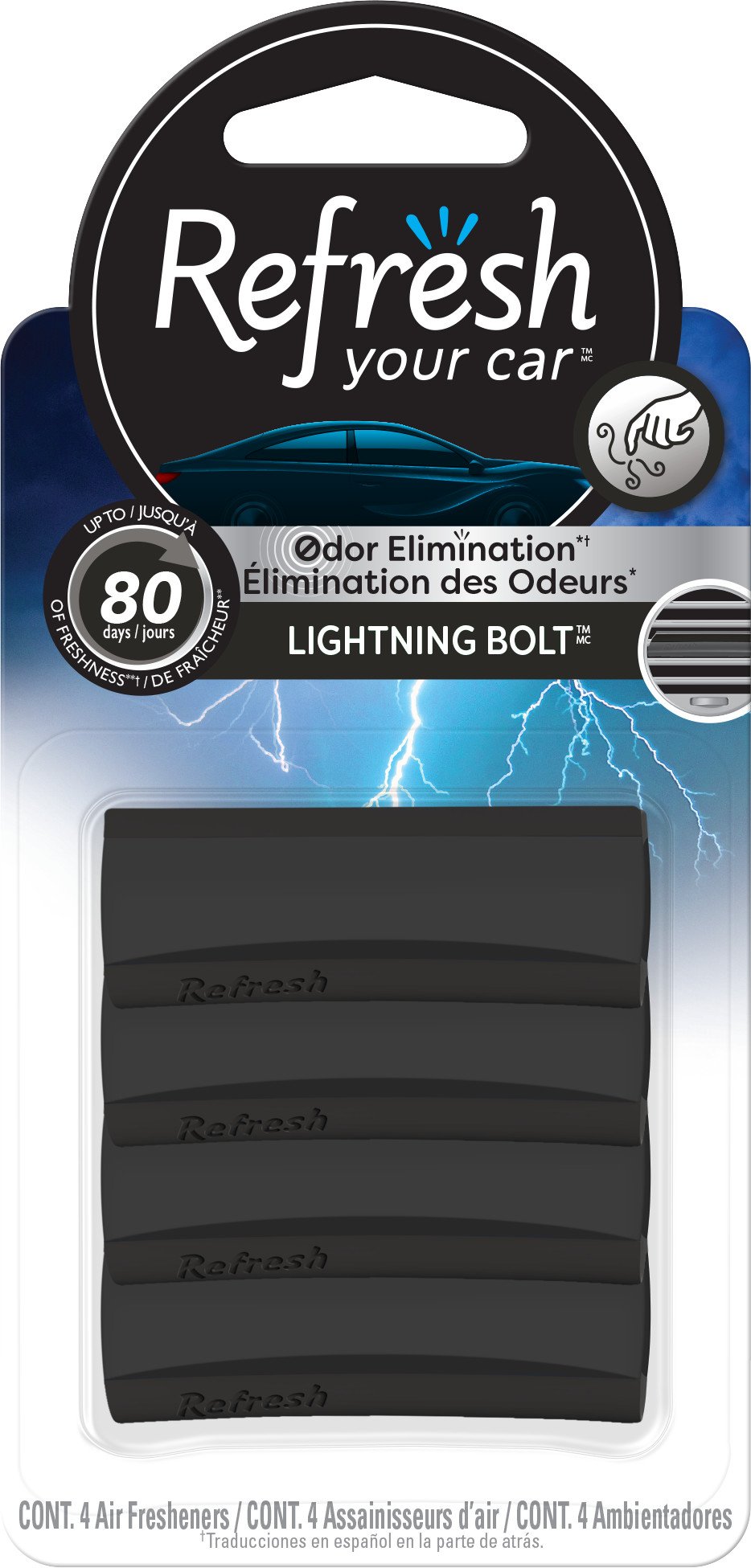 Refresh Your Car! Lightning Bolt Scented Vent Sticks, Odor Eliminating Air Freshener, 4-Pack 1 Refresh Your Car! Lightning Bolt Scented Vent Sticks, Odor Eliminating Air Freshener, 4-Pack