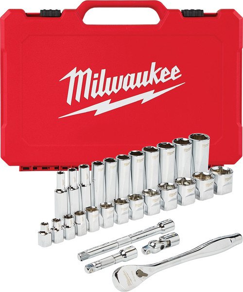 MILWAUKEE Mlw-48-22-9408 28-Pc 3/8" Drive Ratchet & Socket Set - Sae (Std 1/4"-1", Deep 1/4"-7/8")
